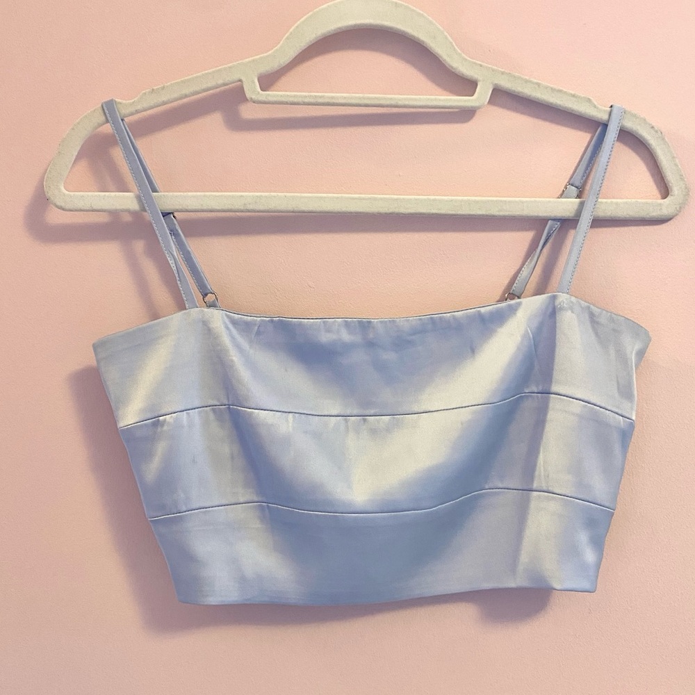 By The Way. Light Blue Silky Cropped Tank Top